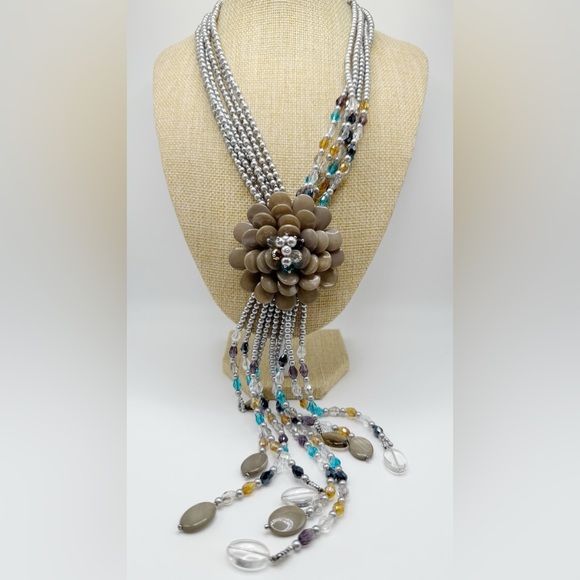 Joan Rivers Jewelry - JOAN RIVERS STARLET STYLE Beaded Floral Necklace Glass Crystal Resin Pearl